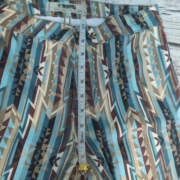 Rock & Roll Denim Ladies High Rise Blue/Brown Aztec Bell Bottom Jeans 28x34 - Picture 4 of 8